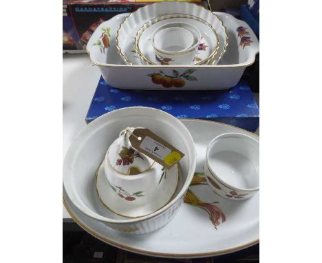 Eleven pieces of  Royal Worcester Evesham inc. flan dishes, ramekins, preserve pots etc (one piece boxed)