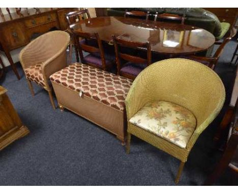 A pink loom ottoman, loom basket chair and a gold loom commode chair 