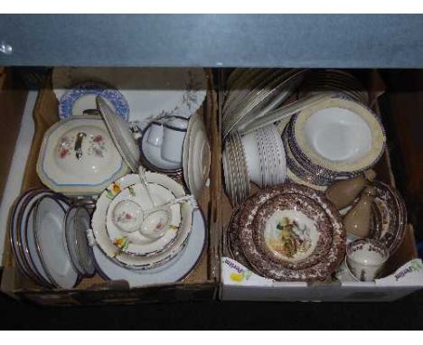 Two boxes containing a quantity of miscellaneous dinner ware including Royal Worcester Palissy, Royal Doulton etc