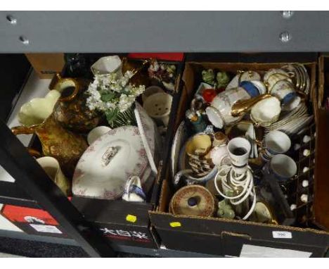 Two boxes of misc. china - lustre tea service, tureens, vases, thimble collection etc 