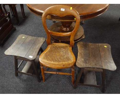 A mahogany bedroom chair and a pair of lamp tables 