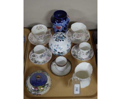 A Maling lustre trinket dish, Shelley vase, Royal Worcester, Copeland Spode & Royal Albert cups and saucers, ginger jar etc 