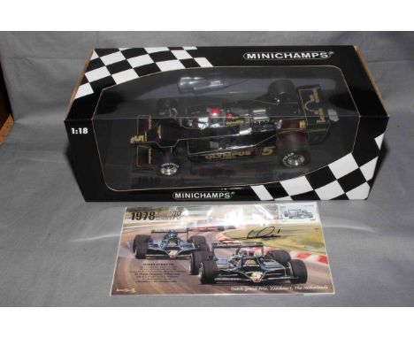 Minichamps 1:18 Lotus Ford 79 M Andretti plus commemorative First Day Cover signed by Mario Andretti.   Near Mint in Near Min