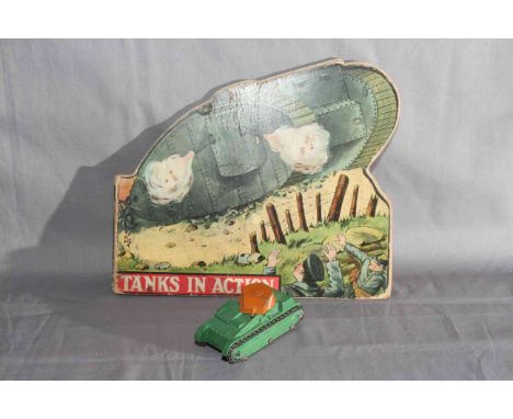 Dinky Pre War Lead Tank, Johillco Armoured Car and Tanks in Action book.   Very Good to Excellent unboxed.