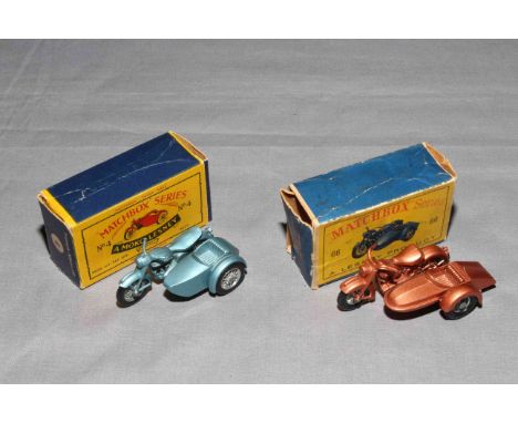 Matchbox Moko 4 Triumph T110 Motorcycle and Matchbox Lesney 66 Harley Davidson Motorcycle.  Near Mint in Very Good boxes.