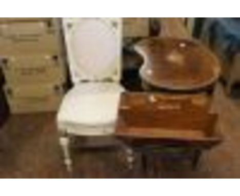 Cream Bedroom chair with 2 x side tables and 1 x antique cutlery caddy (with old repair)