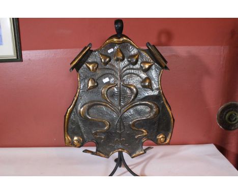 Arts and craft style wrought iron and copper fire screen. 