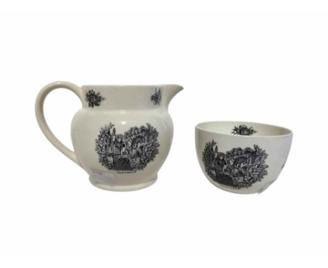 A Reginald John Rex Whistler (1905 -1944) for Wedgwood "Queensware" (creamware) jug and sugar bowl with fluted sides raised f