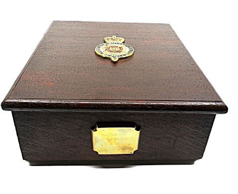An oak box named to Commander Dalrymple-Hamilton RN HMS Britannia 1959