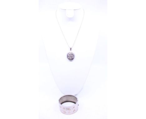 Vintage Sterling Silver Half Hinged Bangle and Unmarked White Metal Oval Locket with fine Silver Chain  The Sterling Silver H