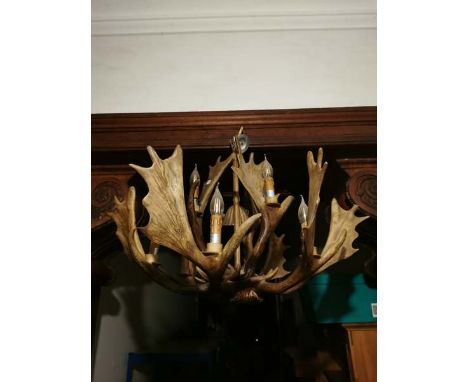 A simulation deer antler chandelier together with two other metal ceiling lights. (3)