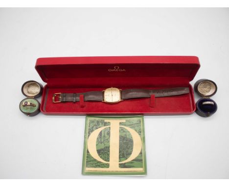 Omega De Ville Square Cased Quartz Watch with Brown Leather Strap Boxed The Watch face measures approx. 30mm in width includi