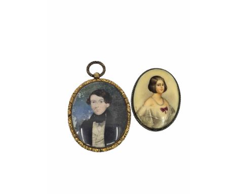 Two miniature portraits. A miniature portrait of a gentleman with a small watercolour painting of a rose to verso. Set within