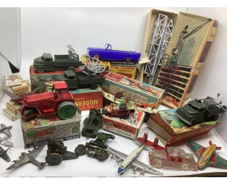 Vintage Childhood toys ; to include Boxed toys, boats, loose aircraft , Lone star Modern Army series vehicles , German Crane,