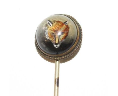 A Victorian William Essex style crystal stick pin painted with a fox head condition: pin slightly out of shape