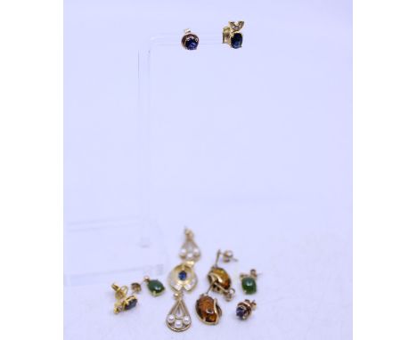 A Selection of Gold Jewellery.  To include Five Pairs of Gold Earrings and an Unmarked Yellow Metal Sapphire and White Sapphi