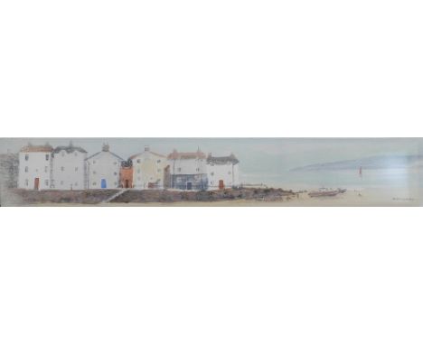 After Anthony Waller (20thC). Houses seascape, print, 15cm x 90cm.