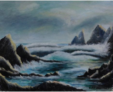 E. J. H. Tripconey (20thC). Seascape, rough waters with clouds gathering, oil on board, signed, 41cm x 50cm.