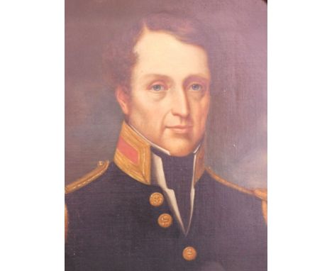 19thC English School. Portrait of a lady and gentleman, he in naval uniform, quarter profile, oil on canvas, unsigned, 68cm x