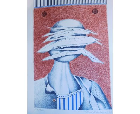 Uno Svensson (1929-2012). Surrealist portrait, artist signed limited edition print number 158/200, 29cm x 19cm, a further pri