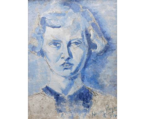 Hewitt Henry Rayner (1902-1957). Kay - head and shoulders portrait, oil on board, signed and dated (19)54, 34cm x 28cm.