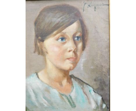Hewitt Henry Rayner (1902-1957). Teresa Rayner - head and shoulders portrait, oil on canvas, signed, 44cm x 35.5cm.