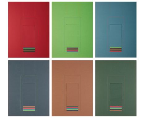 *ROBYN DENNY (1930-2014) 'Mirrors', The complete portfolio of six screenprints in colours with collage, 1974, on coloured wov