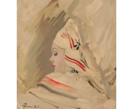 WILLIAM HENRY BARRIBAL (1874-1952) Head of a fashionable young woman in profile, probably the artist's wife and muse Gertrude