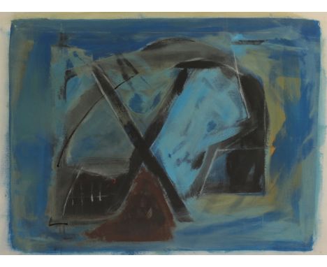 *FRANK PHELAN (1932-2023) 'I Denizen, 22/1/06', abstract composition in blues, mixed media on paper, titled verso, 55cm x 74c