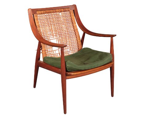 PETER HVIDT &amp; ORLA MØLGAARD-NIELSEN FOR FRANCE &amp; DAVERKOSEN: A TEAK 'FD147' MODEL EASY ARMCHAIR, with a woven rattan 