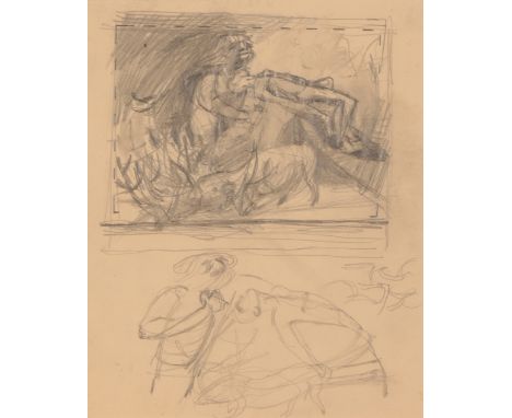 *KEITH VAUGHAN (1912-1977) 'Abraham and Isaac', figural studies, pencil on paper, 19.8cm x 16cm, Framed dimensions: 38.8cm x 