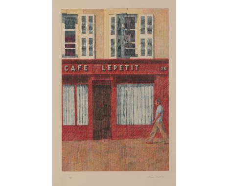 *ADRIAN BARTLETT (1939-2024) 'Café Lepetit', signed and numbered 7/75 in pencil to the margin, etching and aquatint, the imag