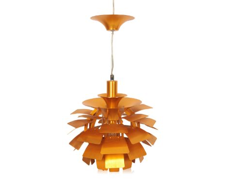 AFTER POUL HENNINGSEN (1894-1967): AN 'ARTICHOKE' PENDANT LIGHT, in copper-effect aluminium, 21st century, 70cm drop