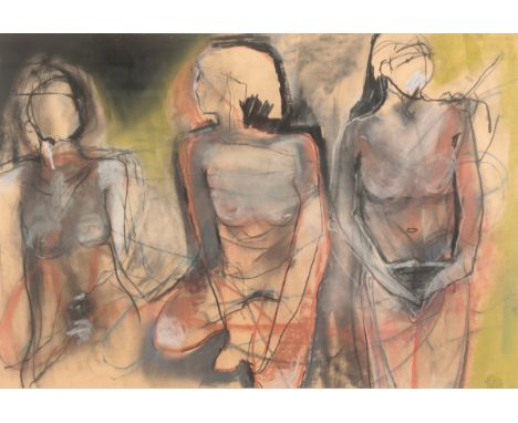 *JANE FOOT (Contemporary) Three Nudes, mixed media on paper, 56cm x 83cm,Framed dimensions: 76.5cm x 102cm