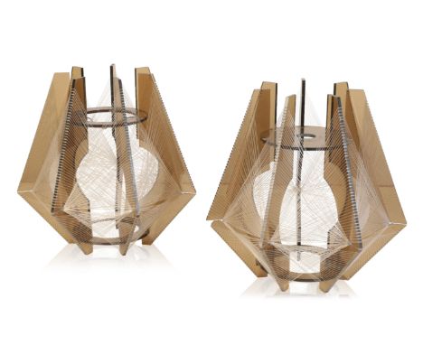 MANNER OF PAUL SECON FOR SOMPEX: A PAIR OF HANGING LIGHT SHADES, German, 1970s, lucite and nylon filament, each 30cm high (2)
