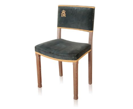 A QUEEN ELIZABETH II CORONATION CHAIR, 1953, produced by North &amp; Sons, West Wycombe, numbered 31, covered with blue velve