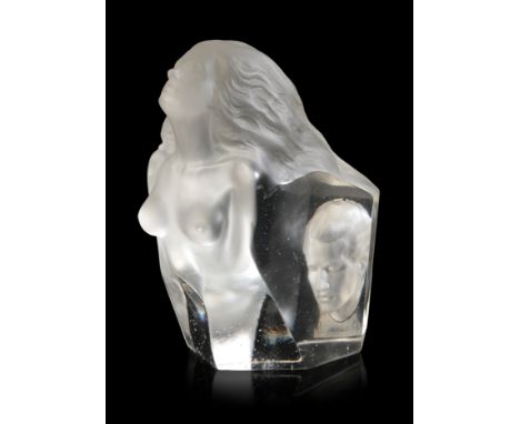 MANNER OF FREDERICK HART (1943-1999) A CLEAR AND FROSTED ACRYLIC RESIN SCULPTURE, modelled as a nude maiden with long flowing