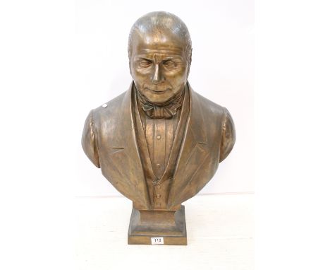 Late 19th century portrait of a gentleman bronze half bust, modelled as a smartly dressed gentleman wearing a cravat, waistco