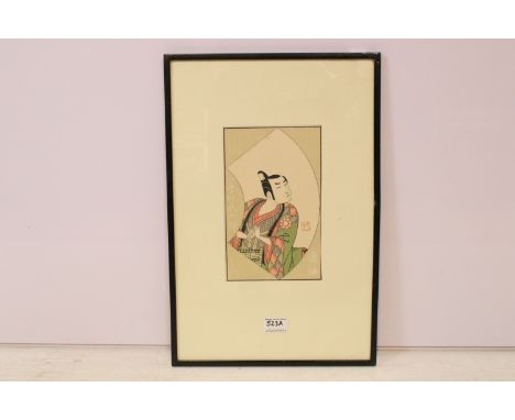 Ippitususai Buncho, Japanese portrait of actor Tomizawa Tatsujaro, woodblock, 24 x 15cm, framed and glazed