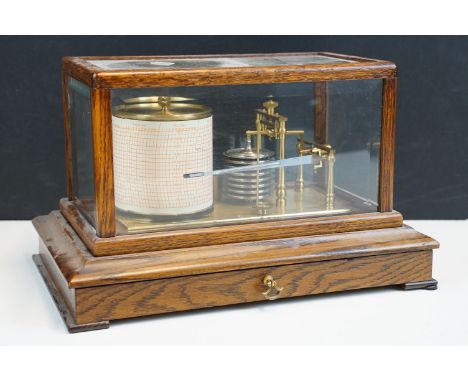 Antique Barograph in wooden and glazed case with drawer, no makers mark