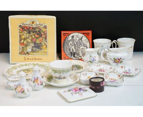 Royal Doulton Brambly Hedge 'Midwinter's Eve' plate and 'Spring' cup, saucer and plate together with Royal Crown Derby 'Derby