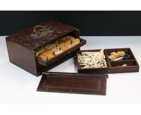 Early 20th century Mahjong set in handled wooden box with drawers