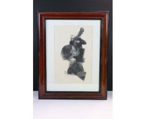 Joseph Hirsch (American, 1910 - 1981), depiction of two musicians and a spectator, lithograph, signed, 32 x 20cm, framed and 