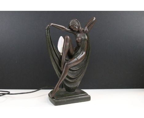 Art Deco lady with scarf lamp, marked Crosa, 1993