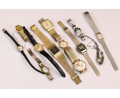 A small collection of ladies and gents wristwatches to include Quartz and manual jewelled examples. 