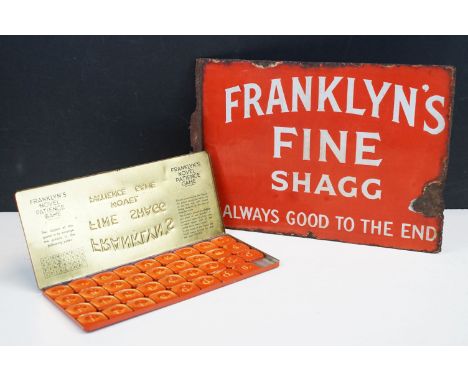 Vintage Franklyn's Fine Shagg, 'Always good to the end' enamel advertising sign together with Franklyn's Novel Patience game