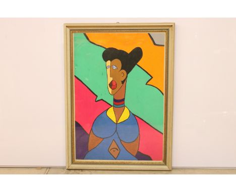 Modernist portrait of a young woman 'Elegance', mixed media / gouache, 55 x 38cm, framed and glazed