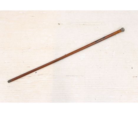 Victorian malacca walking stick cane with hallmarked silver topper, L 87cm