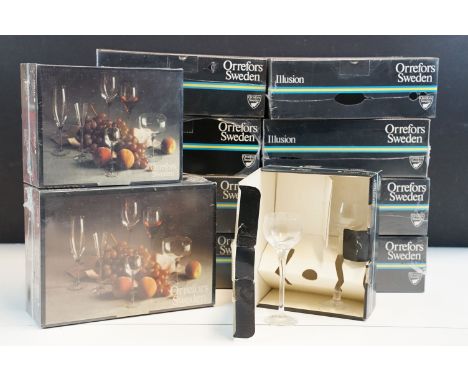 Selection of Orrefors boxed glasses to include white wine, liqueur and claret