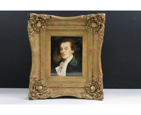 Portrait of a distinguished 18th century gentleman, oil on copper, 11 x 9cm, gilt framed